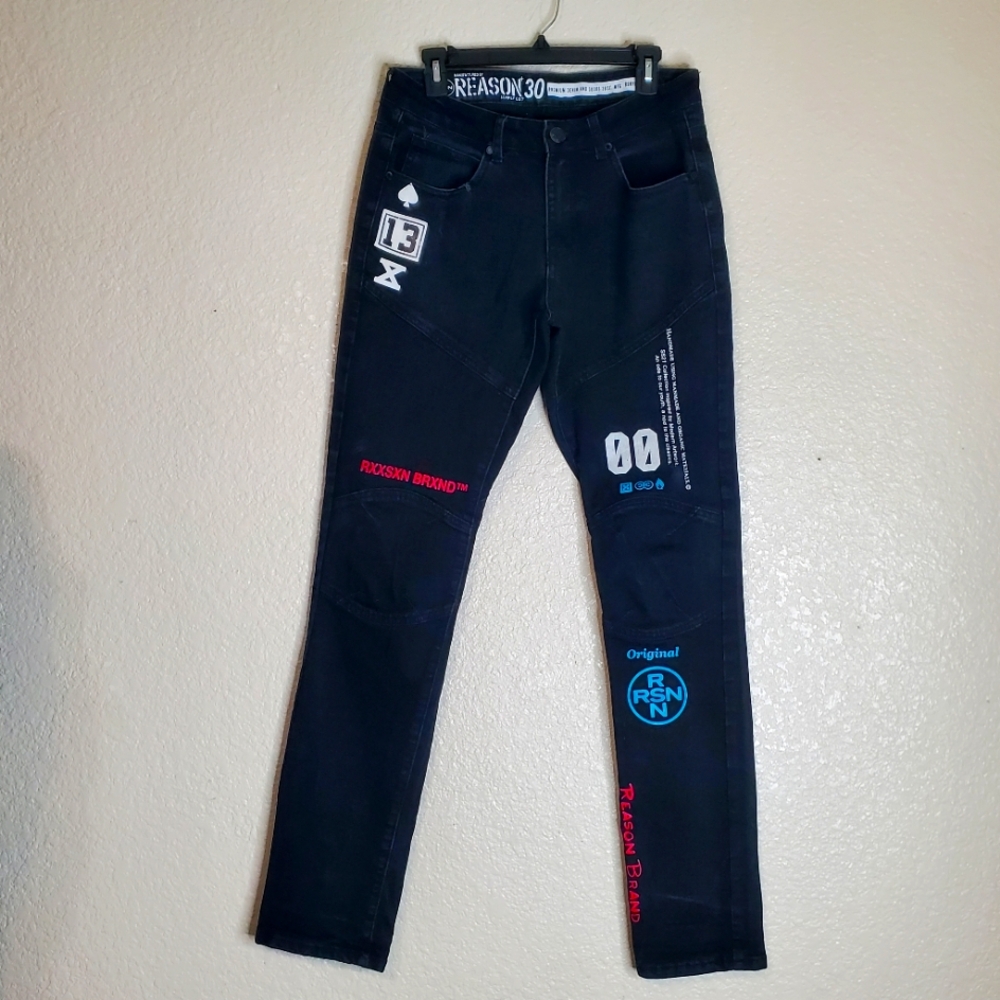 Mens Streetwear Skater Jeans Gusset Knee Crotch MFG 10-13 Jeans Logo Cloud Tiger